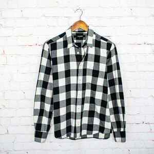 FELTRAIGER Button up Flannel Shirt White Black Buffalo Plaid Size Small